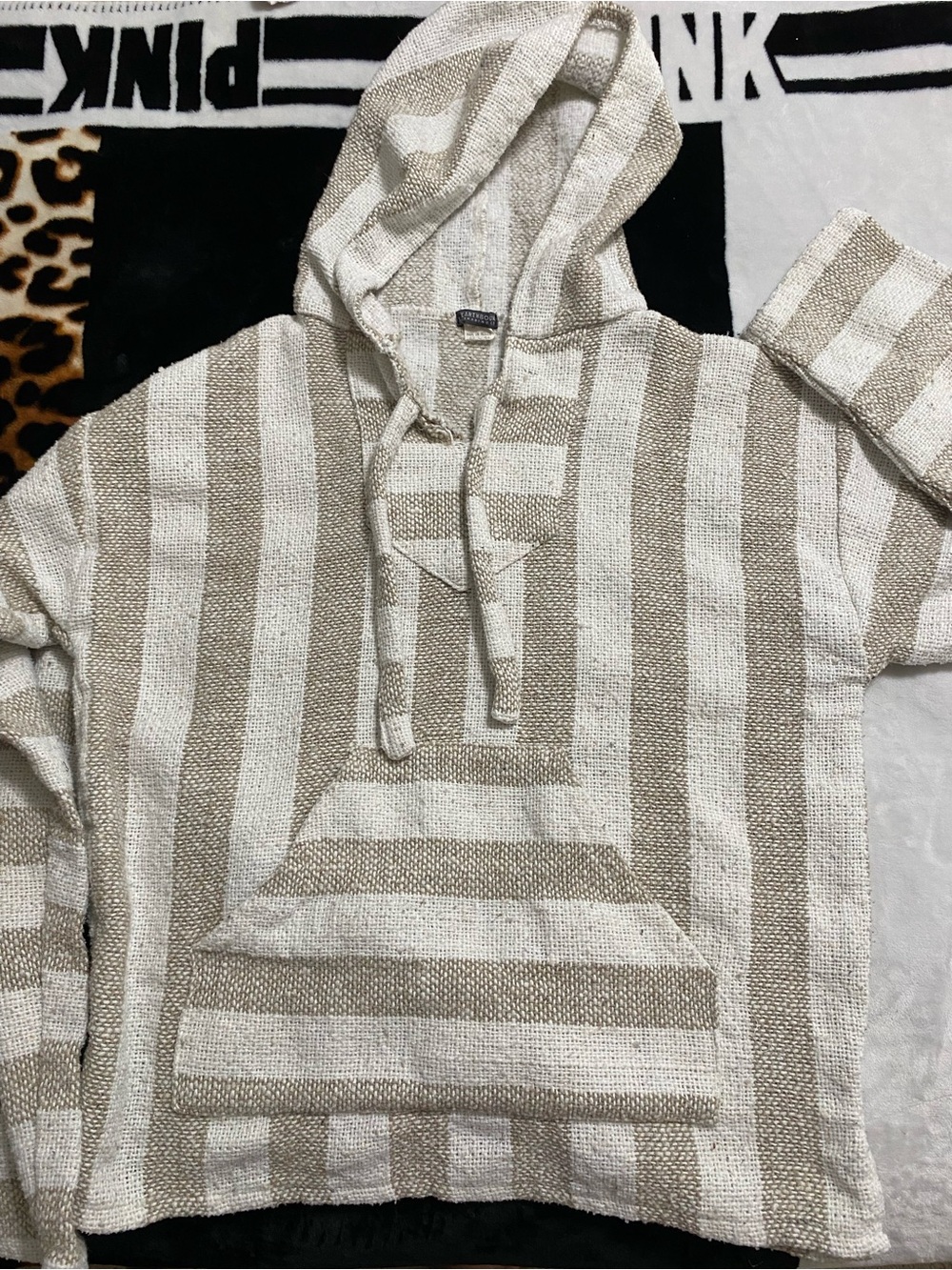 Striped Hooded Baja Sweater - Cream & Tan